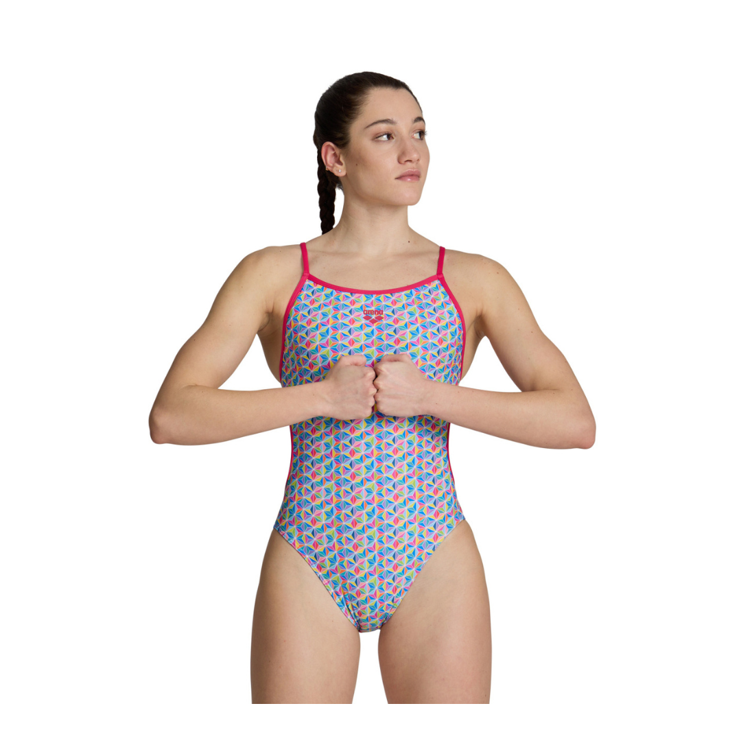Kostiumėlis Arena "Starfish" Lace Back Freak Rose White Multi